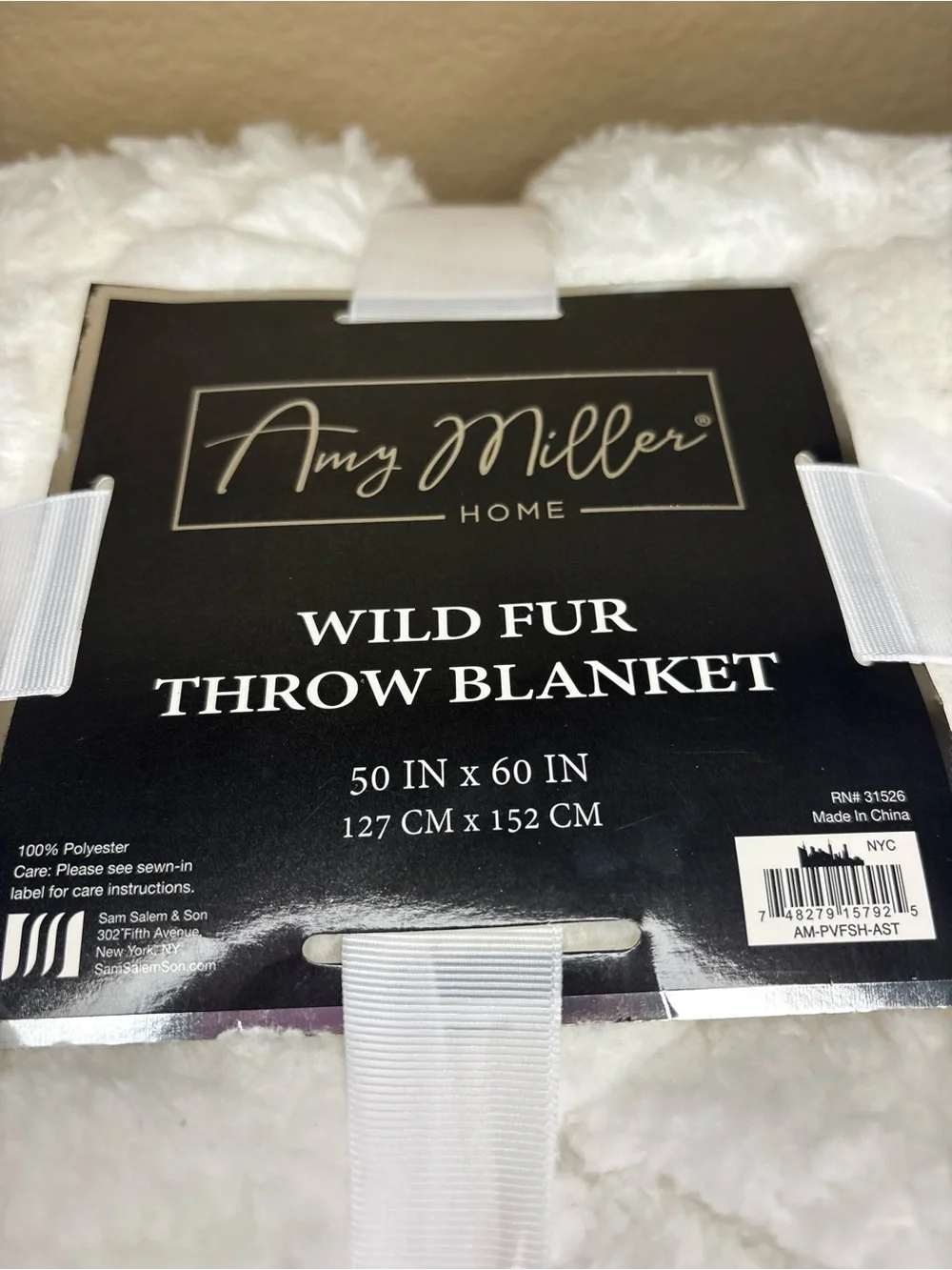 Amy Miller Home Wild Fur Faux Fur Throw Blanket White 50x60 NWT Soft Cozy